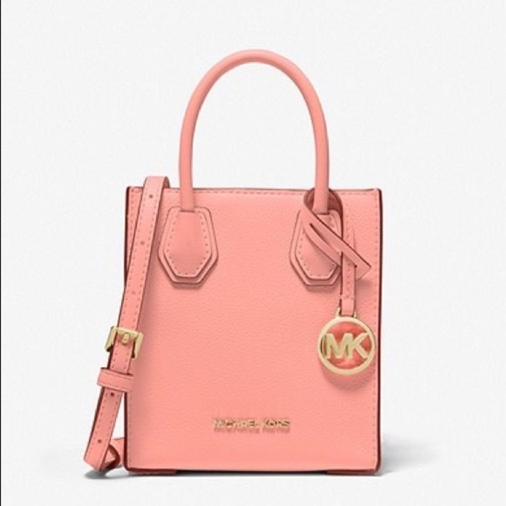 Michael Kors XS Extra Small Shopper Crossbody Bag Leather Coral Pink